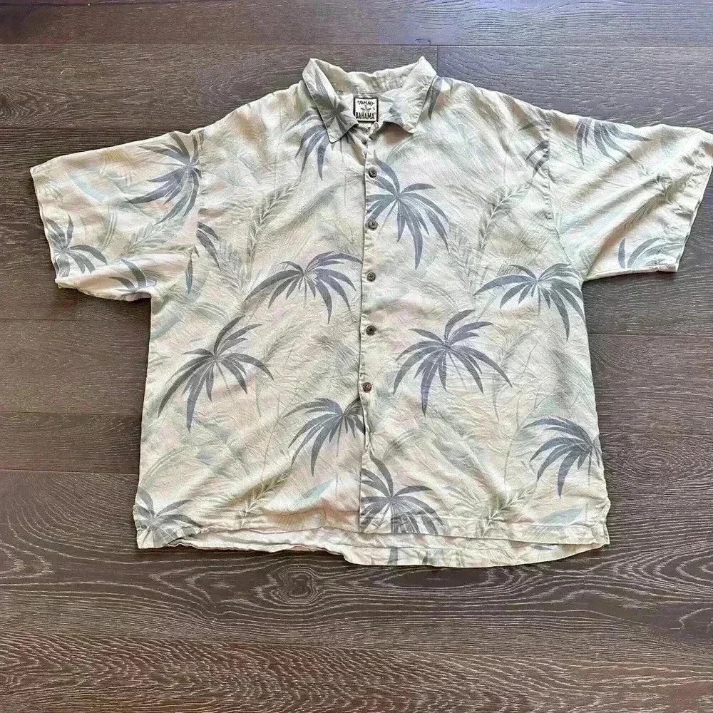 Vintage Tommy Bahama Palm Trees Hawaiian 100% Silk Shirt Size 2XL